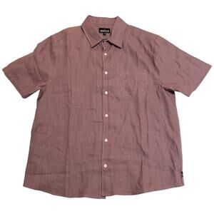 American Giant Men's Short Sleeve Shirt Button Up 100% Linen Red USA Size Medium